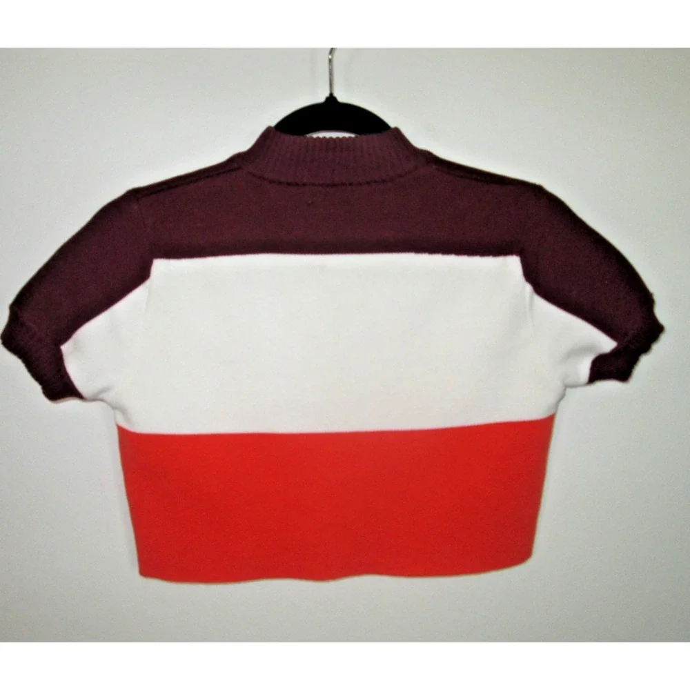 YLLW  Set Colorblock Size XS/S Burgundy Orange Knit‎ Cropped Top Flare Pants - Picture 5 of 12